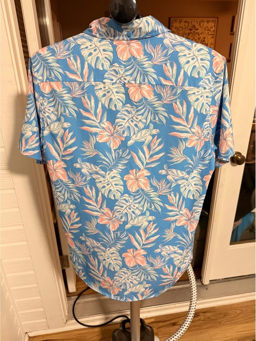 Vintage Summer blue tropical short sleeve button-up shirt